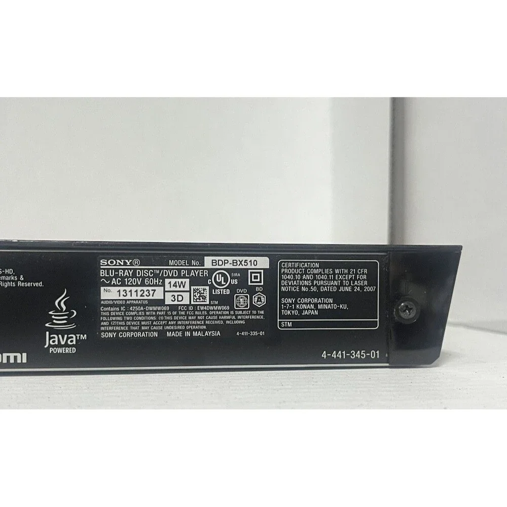 SONY BDP-BX510 BLU-RAY Player ONLY 3D Built-In WiFi 1080p DVD WORKS BLACK